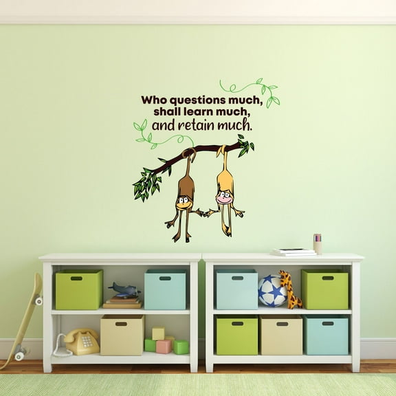 Questions Monkey Animal Life Quote Cartoon Quotes Decors Wall Sticker Art Design Decal for Girls Boys Kids Room Bedroom Nursery Kindergarten Home Decor Stickers Wall Art Vinyl Decoration (40x35 inch)