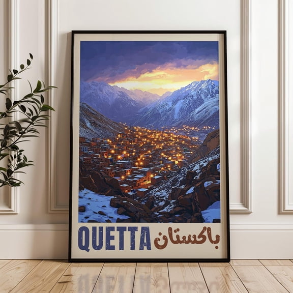 Quetta, Balochistan, Pakistan, mountain sunset travel Print art print, winter city decor, Unframed Canvas 24x36in