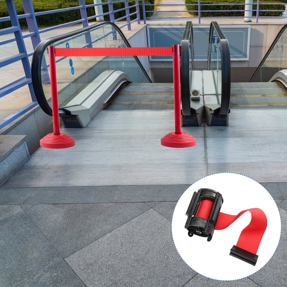 Retractable Queue Barrier Belt with Warning and Caution Signs, School Safety Barrier Rope for and Line Management