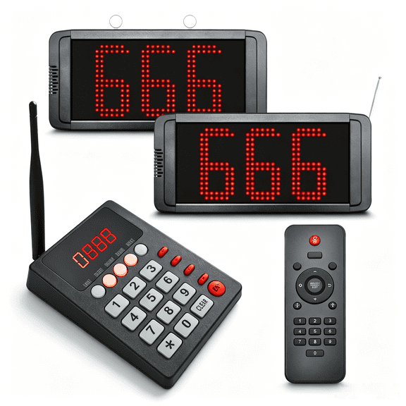 KOQICALL Take a Number Queue Calling System with 1 Keypad and 2 Displays for Restaurant, Hospital, Bank, Office Waiting Line Management