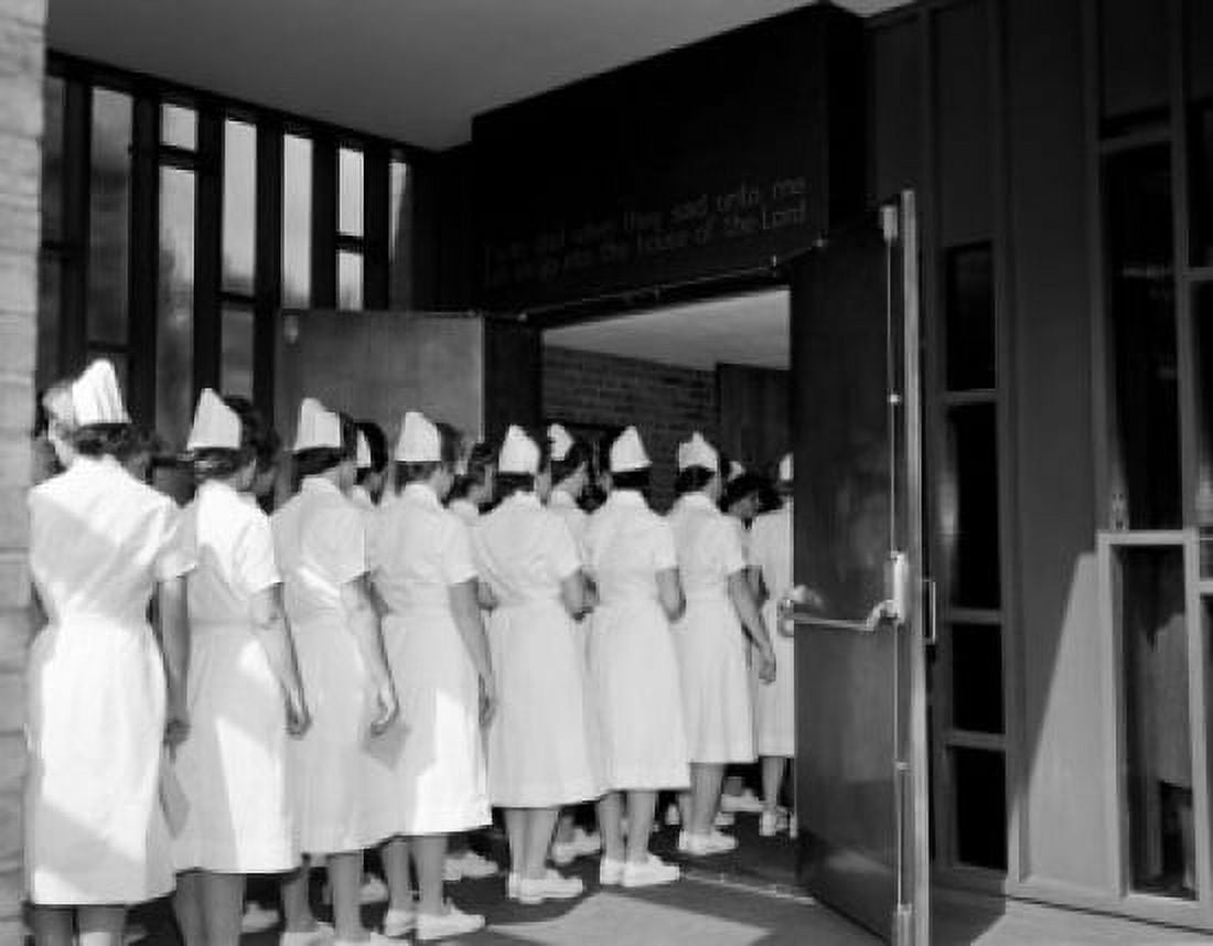 Queue of nurses in doors of chapel Canvas Art - (18 x 24)