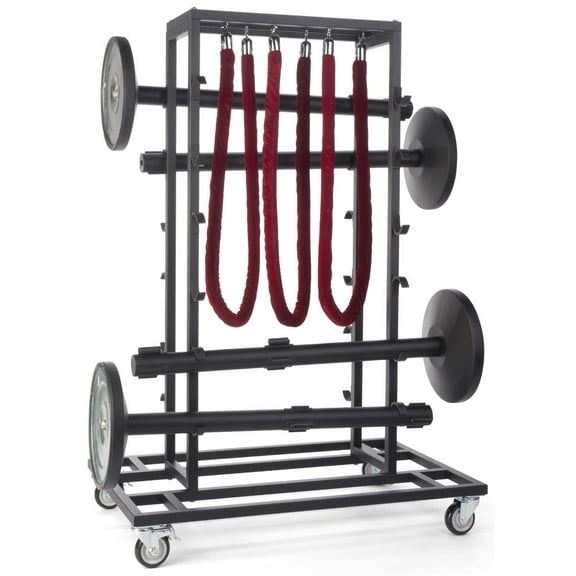 QueuePole by Displays2go Stanchion Cart (12 Poles), Rope Storage, Locking Wheels, Black (RCCCRTBK)