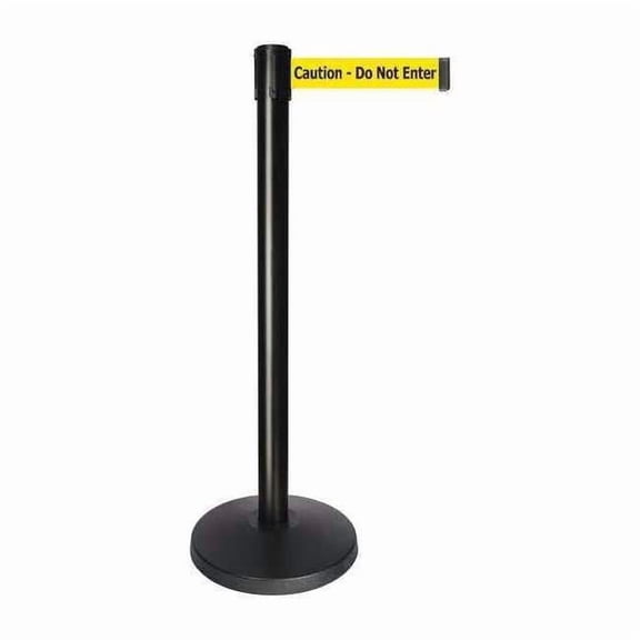 Barrier Post with Belt, Black, 10 ft Length, 40 in Post Height, Caution Do Not Enter, Powder Coated