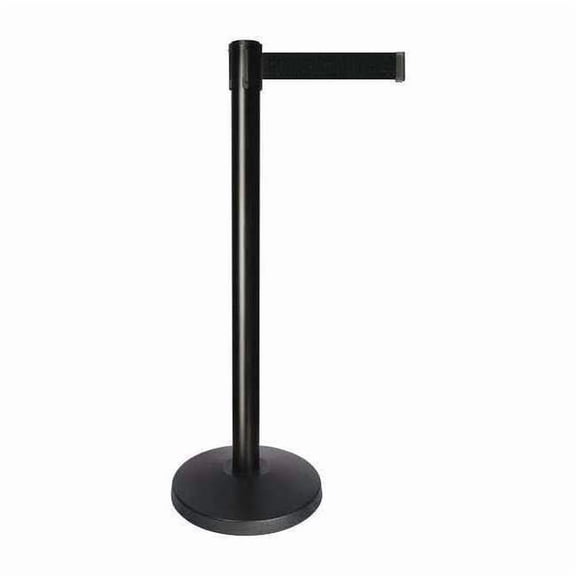 Barrier Post with Belt, Black, 10 ft Length, 40 in Post Height, No Legend, Powder Coated