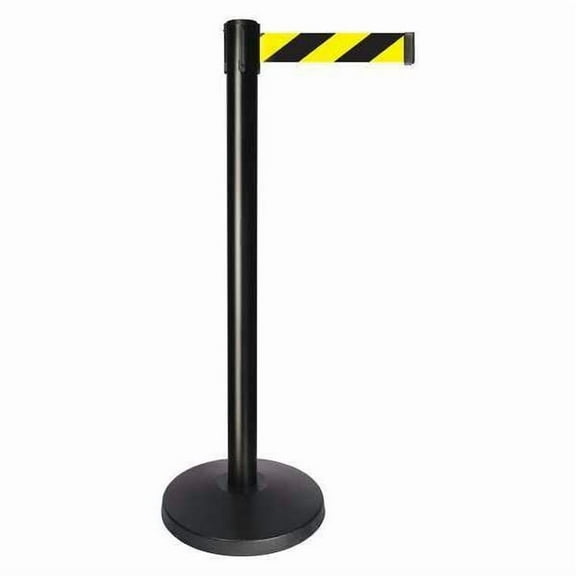Queueway Barrier Post,Black/Yellow Diagonal Belt QPLUS-33-D4
