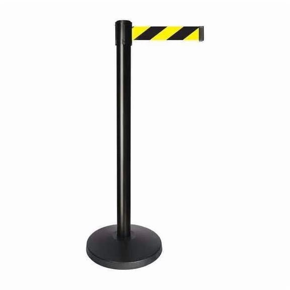 Barrier Post with Belt, Black, 10 ft Length, 40 in Post Height, No Legend, Powder Coated