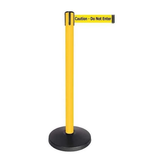 Barrier Post with Belt, Yellow, 10 ft Length, 40 in Post Height, Caution Do Not Enter