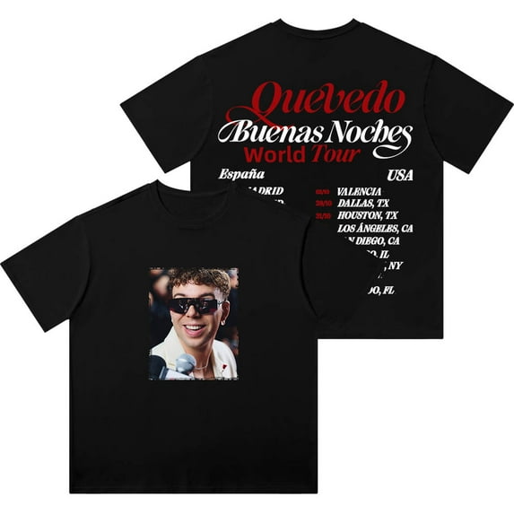 Quevedo Buenas Noches Tour 2025 Merch Vintage Wash T-Shirts Women Men Cotton Short Sleeve Tee