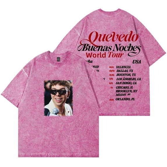 Quevedo Buenas Noches Tour 2025 Merch Vintage Wash T-Shirts Women Men Cotton Short Sleeve Tee