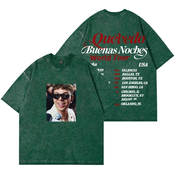 Quevedo Buenas Noches Tour 2025 Merch Vintage Wash T-Shirts Women Men Cotton Short Sleeve Tee