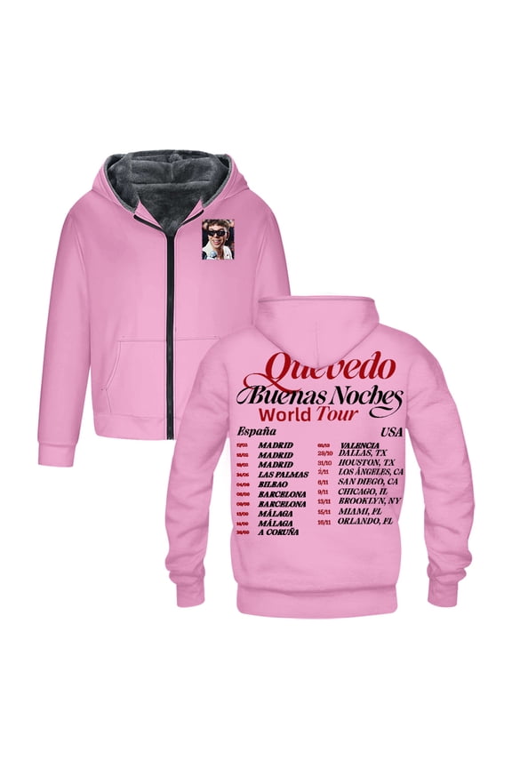Quevedo Buenas Noches World Tour 2025 Zipper Hoodie Long Sleeve Jacket Parkas Women Men Winter Coat
