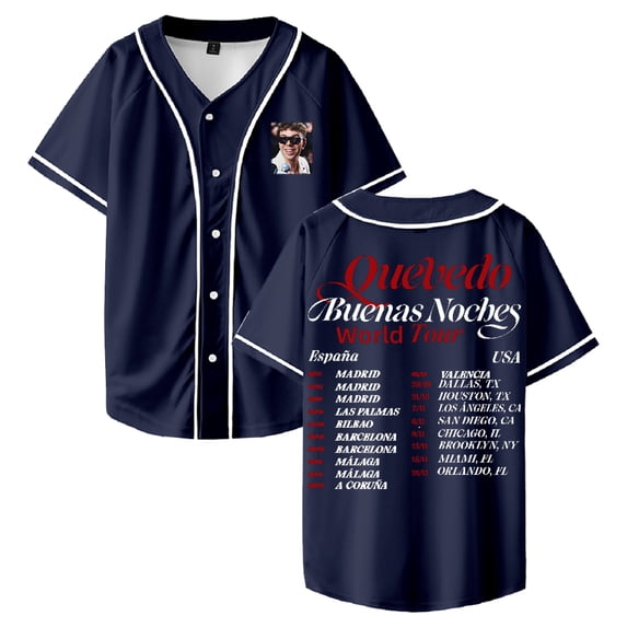 Quevedo Buenas Noches World Tour Baseball Jersey Short Sleeve Button-up Shirts Women Men Streetwear Tops