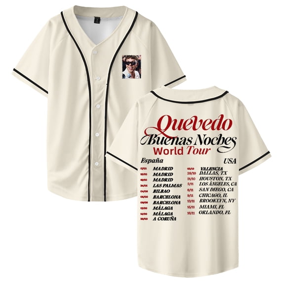 Quevedo Buenas Noches World Tour Baseball Jersey Short Sleeve Button-up Shirts Women Men Streetwear Tops