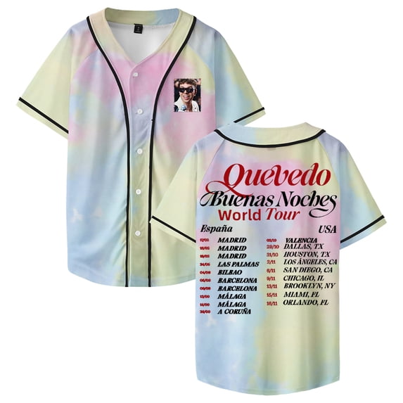 Quevedo Buenas Noches World Tour Baseball Jersey Short Sleeve Button-up Shirts Women Men Streetwear Tops