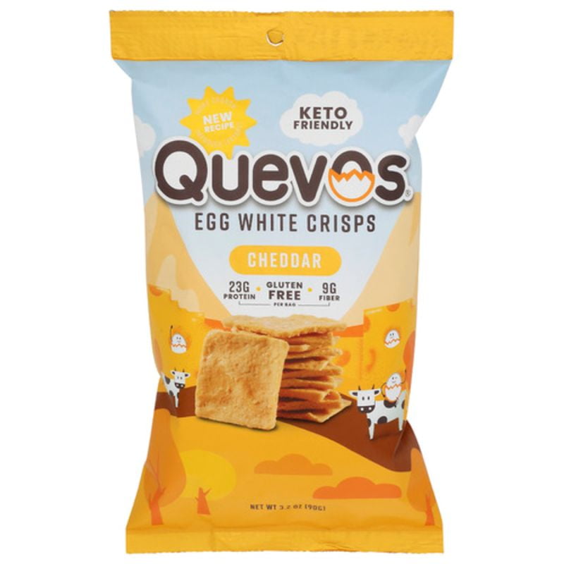 Quevos Cheddar Pita Style Protein Chips Made From Egg Whites 3.2 oz