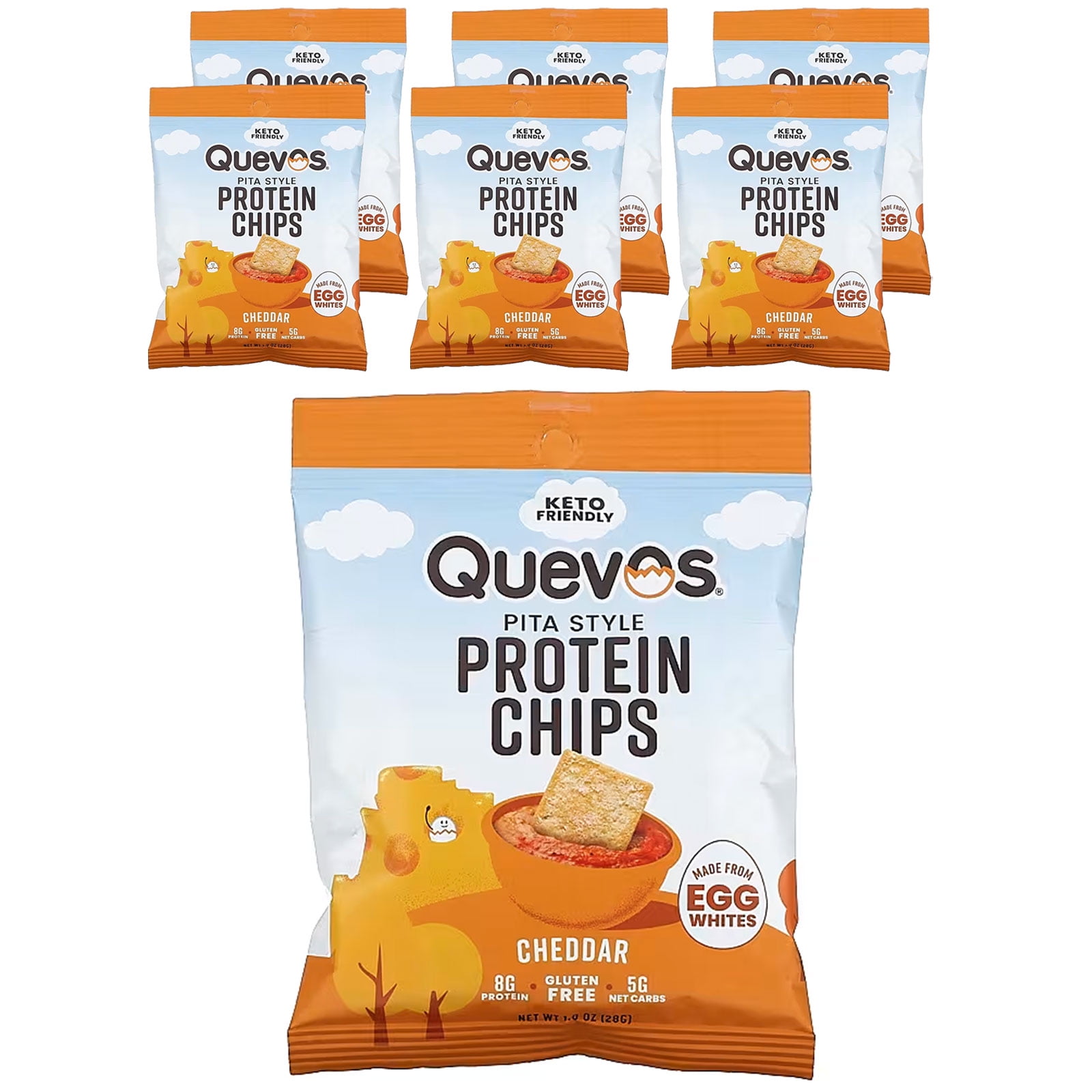 Quevos Pita Style Protein Chips, Cheddar, 6 Bags, 1 oz (28 g) Each
