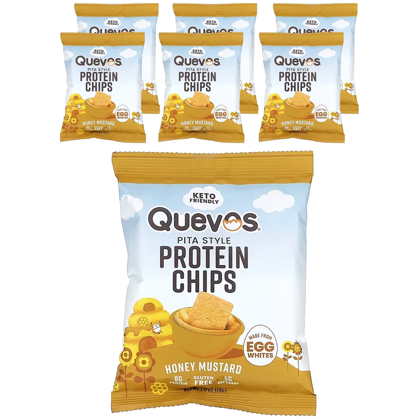 Quevos Pita Style Protein Chips, Honey Mustard, 6 Bags, 1 oz (28 g