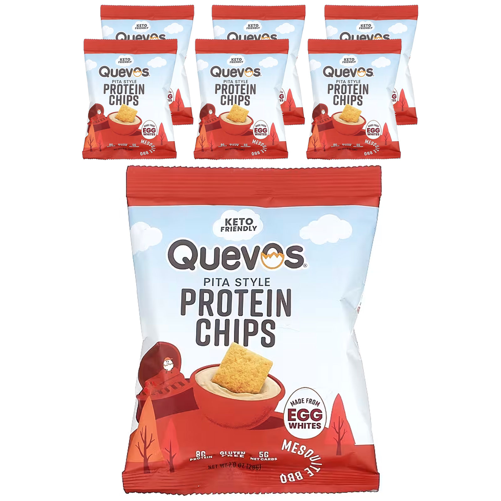 Quevos Pita Style Protein Chips, Mesquite BBQ, 6 Bags, 1 oz (28 g) Each
