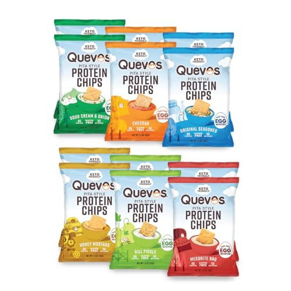 Quevos Protein Chips - The Original Low Carb Protein Chips made with Egg Whites, Crunchy Flavorful Protein & High Fiber Snacks, Keto Friendly, Diabetic & Atkins Friendly, Gluten Free, Low Carb Chips -