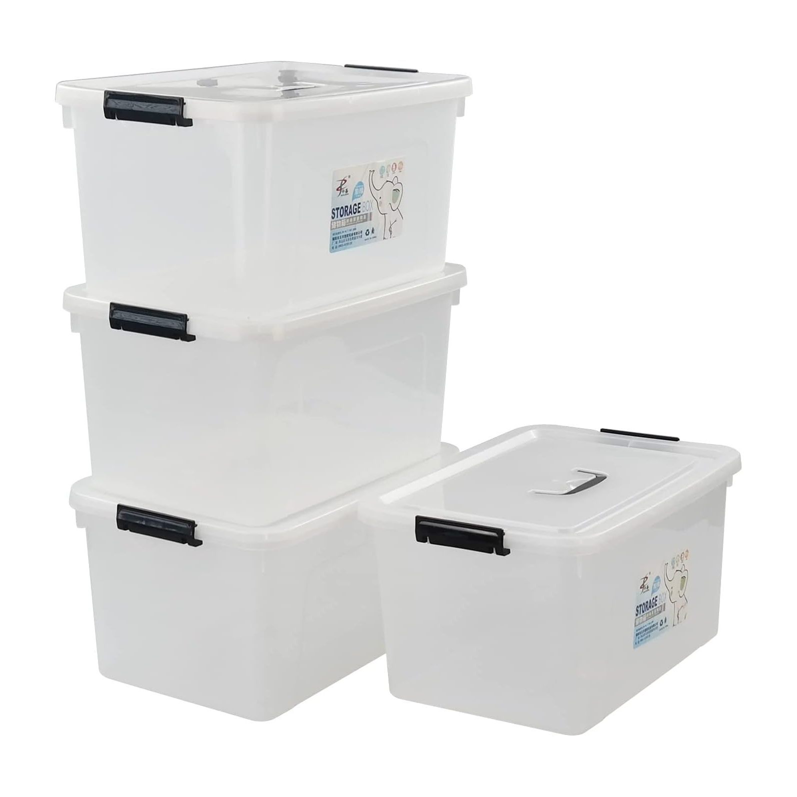 Quexis 18 Liter Clear Plastic Box with Lid, 4pack Clear Storage Bins