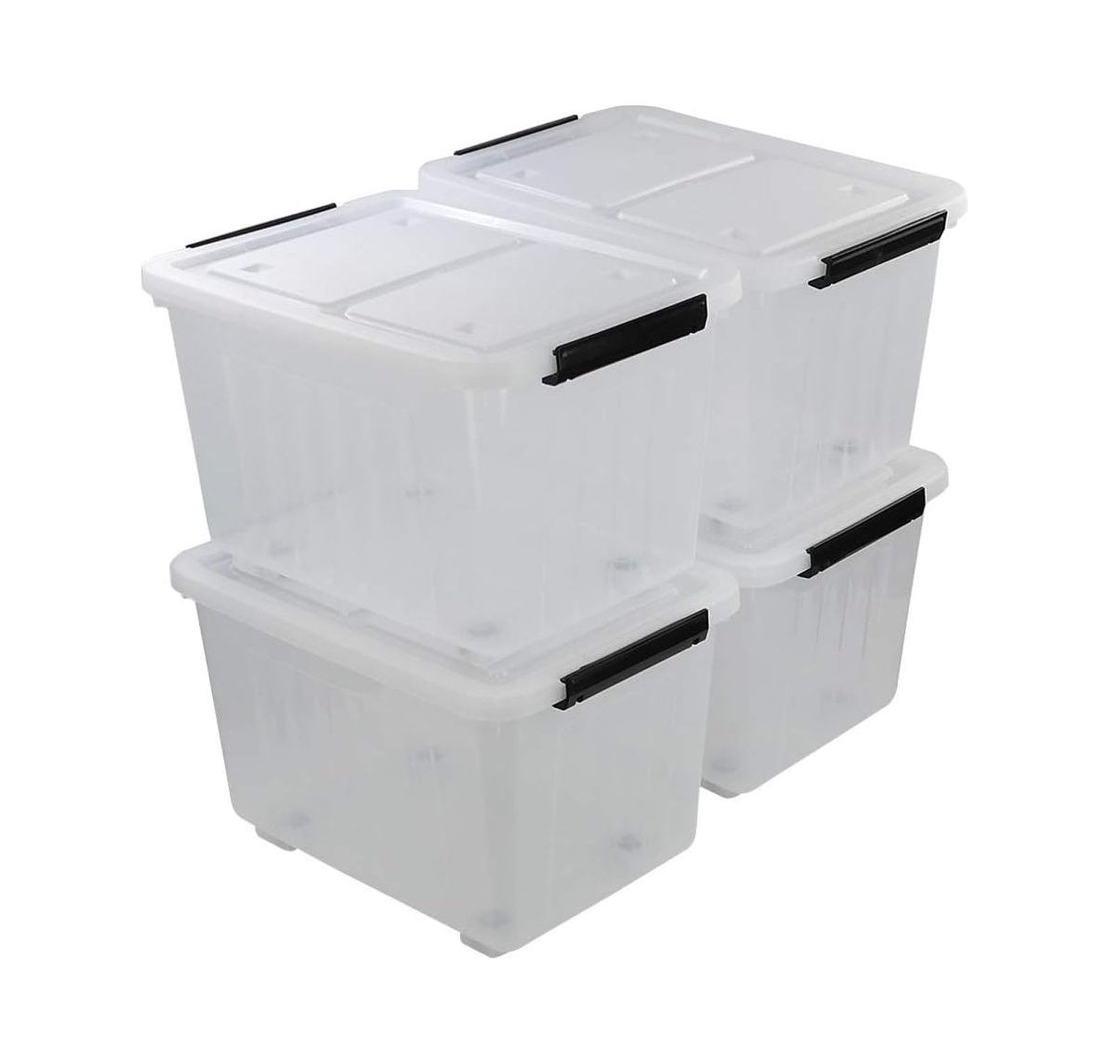 Quexis 30 Liter Clear Storage Box with Wheels, 4 Packs Large Plastic