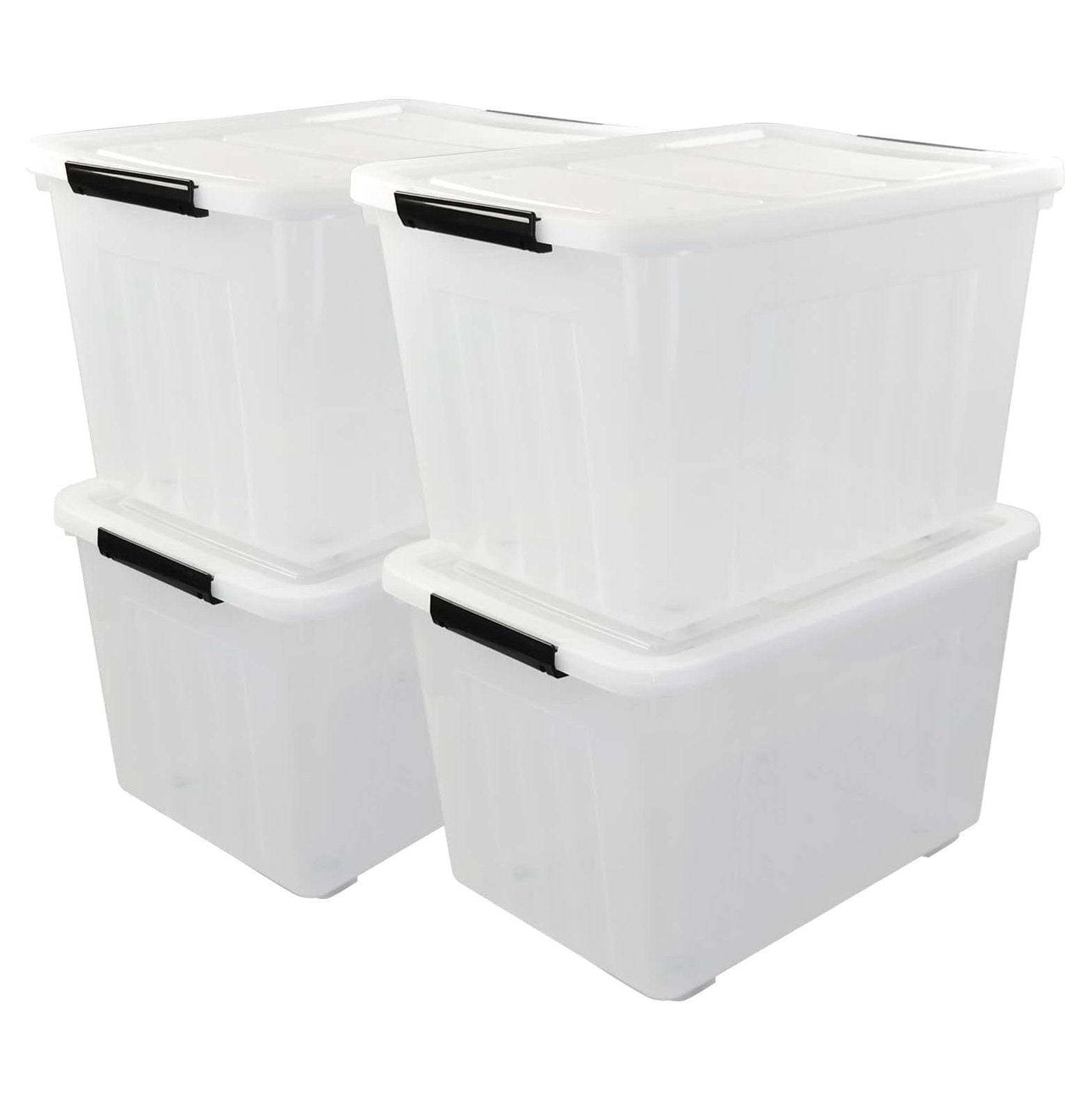 Quexis 4Pack 70 L Large Clear Storage Boxes, Plastic Latching Boxes