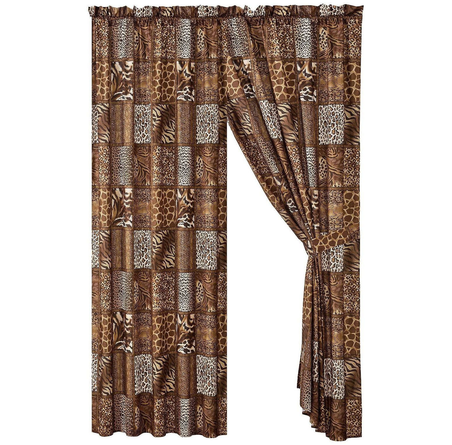 Quexis 4 Piece Safari Animal Print Window Drapes Curtain Set, Chocolate