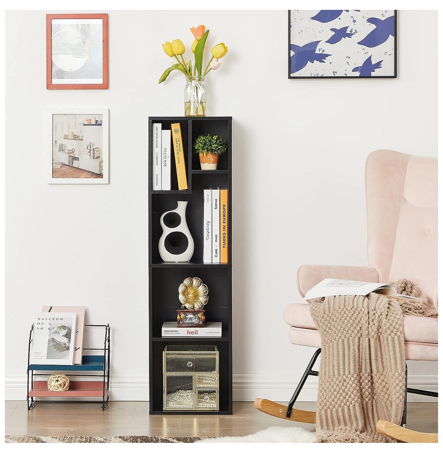 Quexis 4Tier Bookcase, Modern Storage with Height Difference