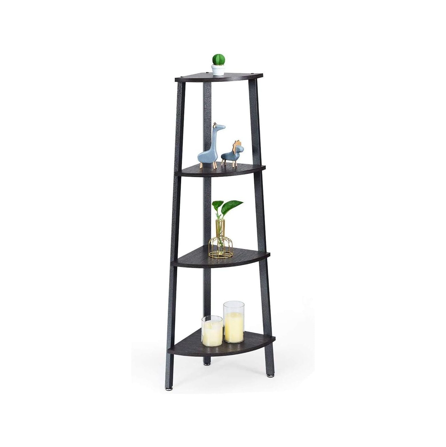 Quexis 4Tier Industrial Corner Shelf, Corner Ladder Bookcase w/Metal