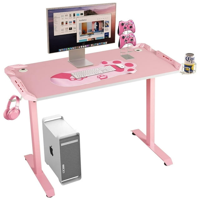 Quexis 44 Inch Gaming Desk with Mouse pad, T Shaped Girl Gamer