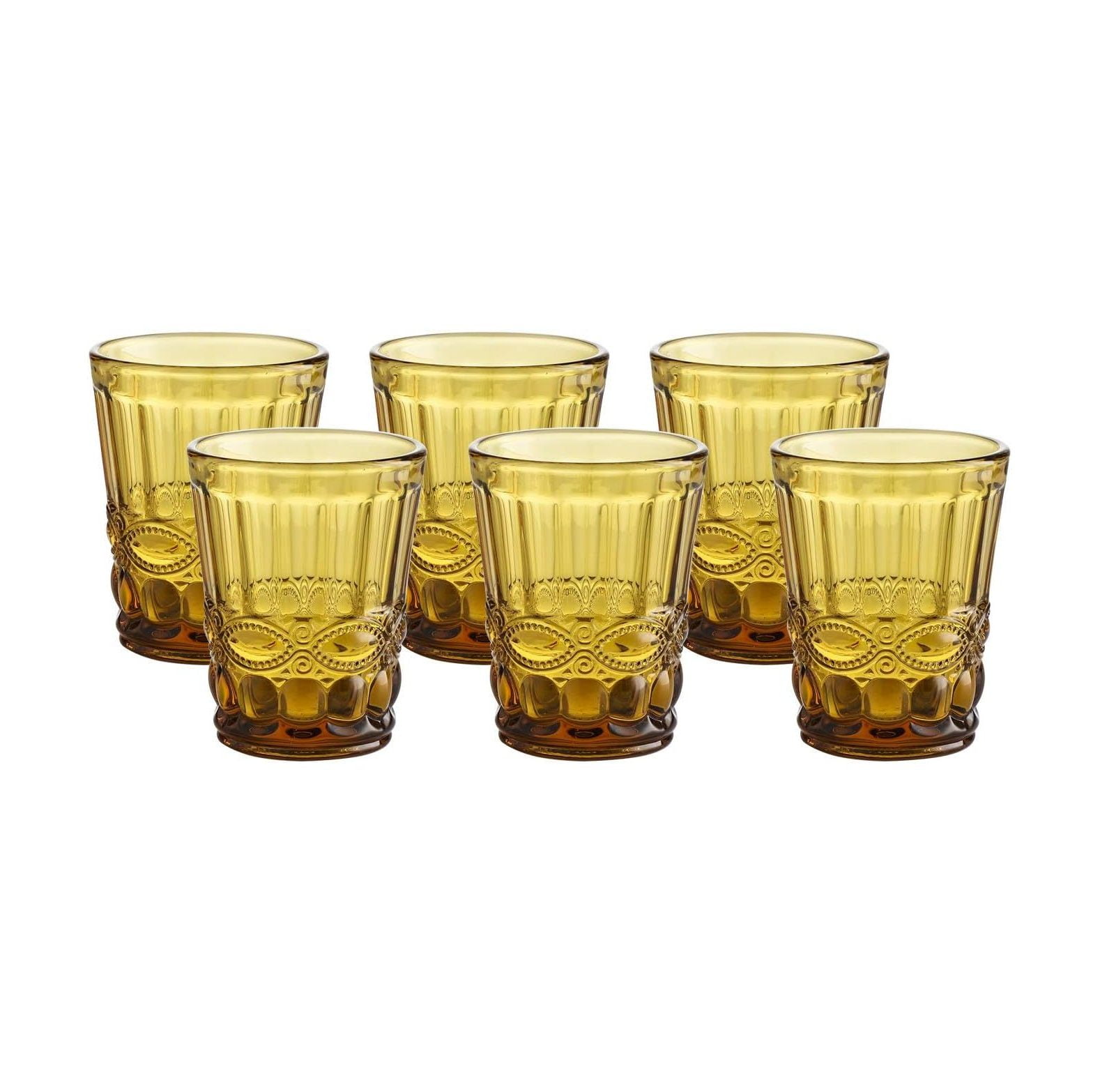 Quexis Amber Glassware VintagePressed Pattern Set of 6 8 oz