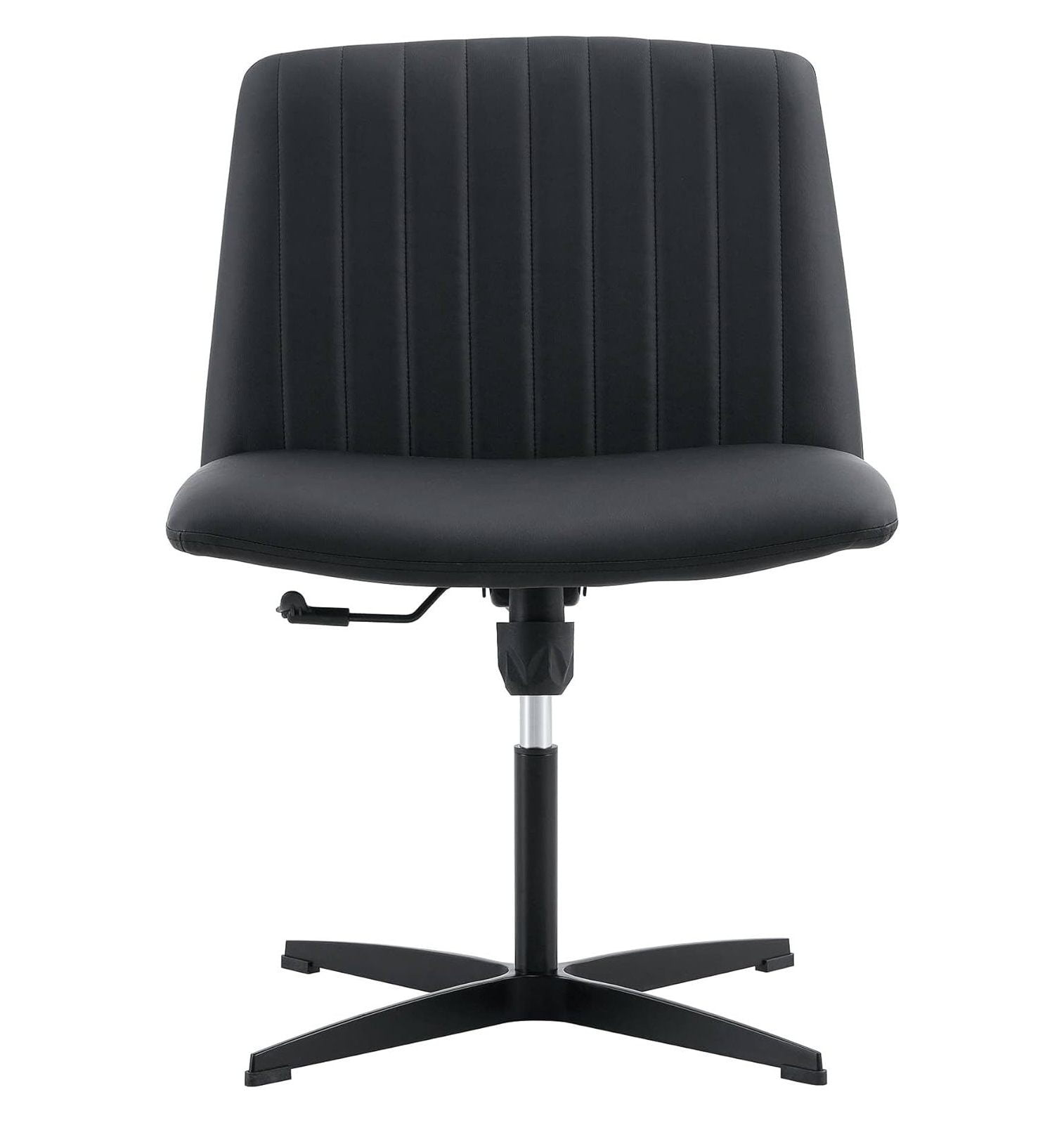 Quexis Armless Office Desk Chair No Wheels, PU Leather Padded Modern
