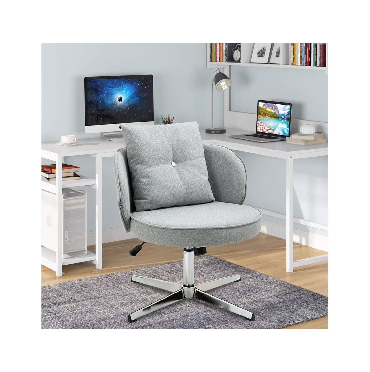 Quexis Armless Office Desk Chair No Wheels, Polyester Fabric Wide