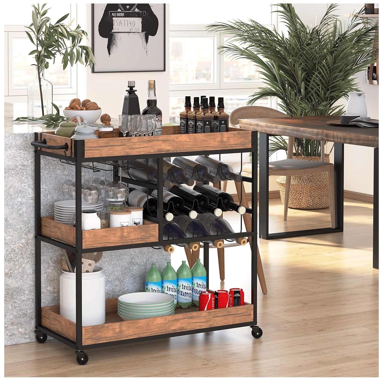 Quexis Bar Carts for The Home, Industrial Bar Serving Cart on Wheels