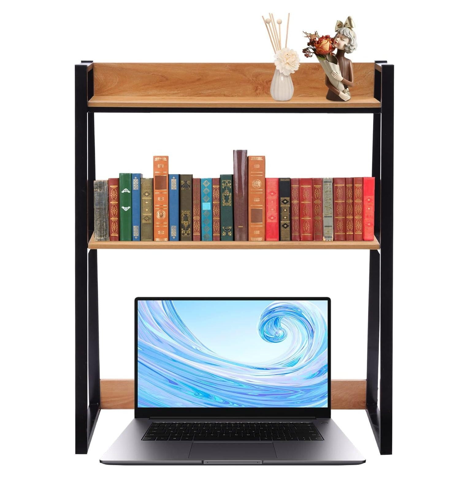 Quexis Countertop Hutch Bookshelf 2Tier Dorm Desk Hutch Multipurpose