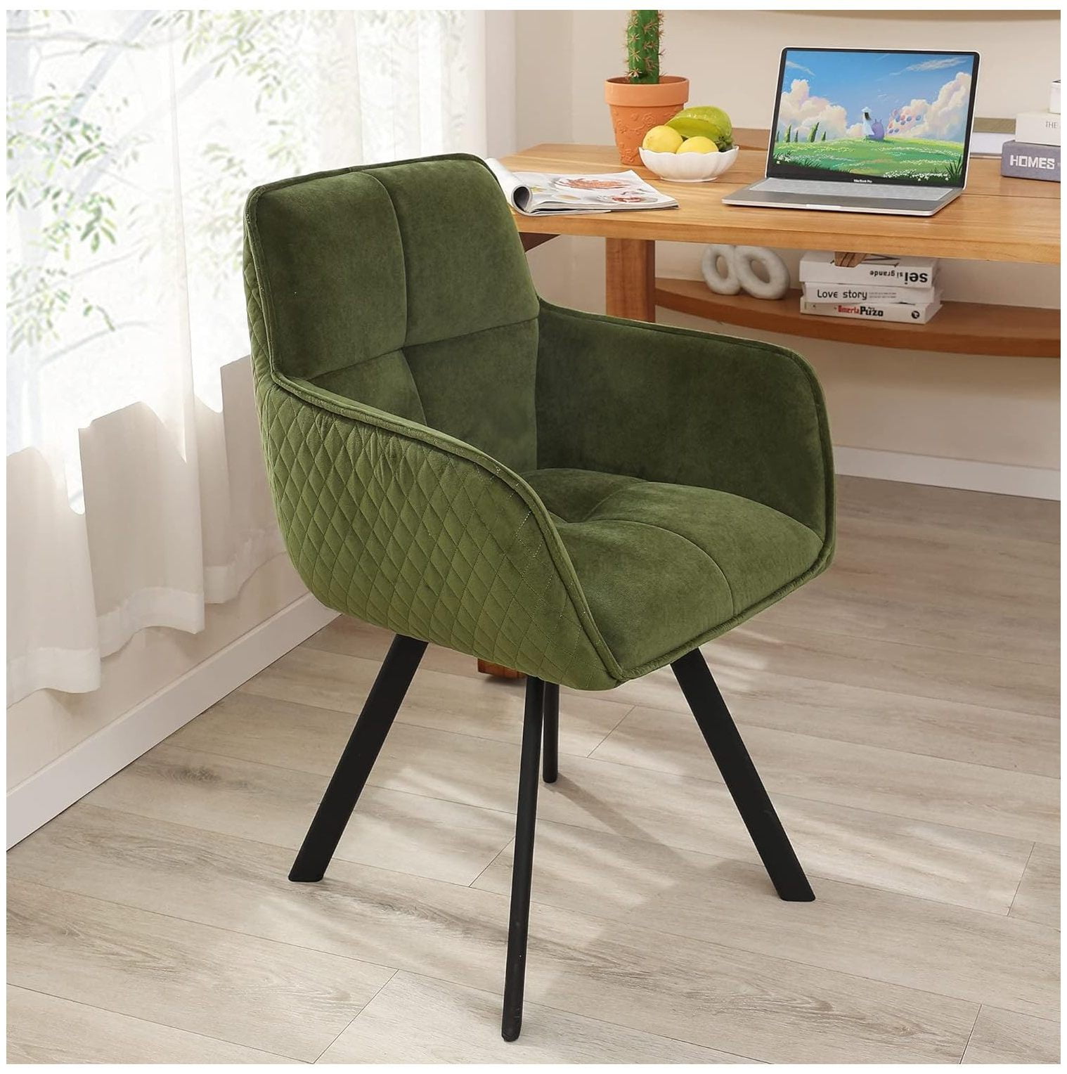Quexis Cozy Emerald Green Desk Chair, Velvet Upholstered Seat and
