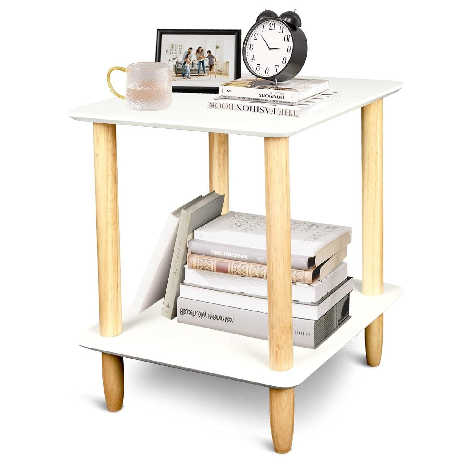 Quexis End Table, Small Side Table, Nightstand with 2Layer Storage