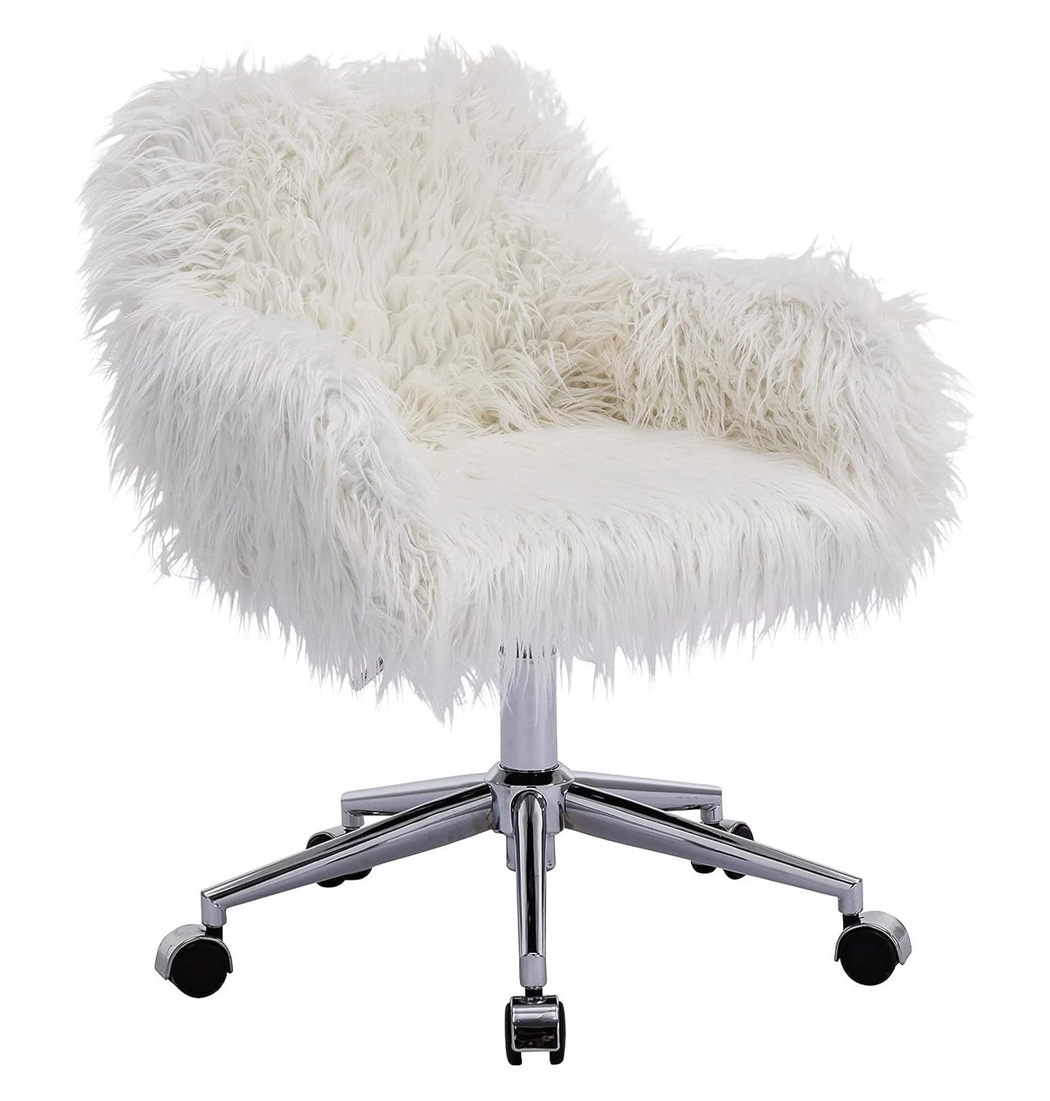 Quexis Fluffy Office Desk Chair, Faux Fur Modern Swivel Armchair with