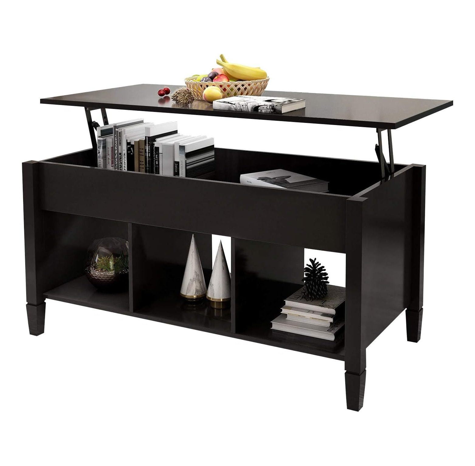 Quexis Liftup Top Coffee Table,Wood & Metal End Table,Hidden Storage and Lift Dining Table