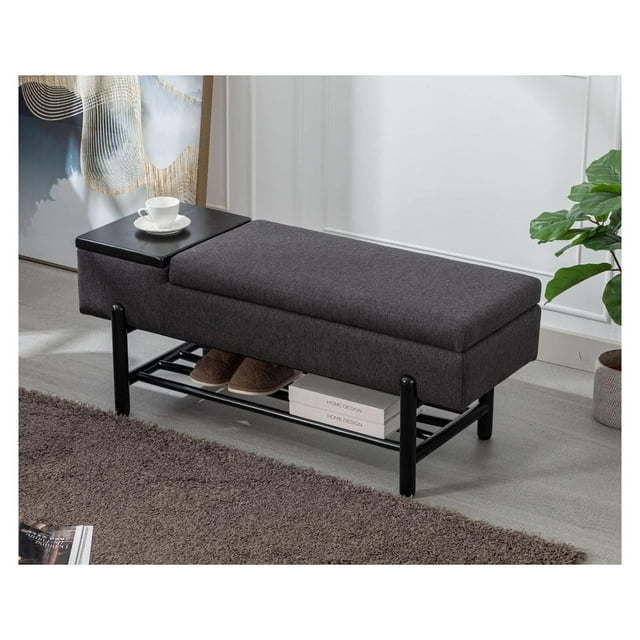 Quexis Modern Storage Bench for Bedroom End of Bed Linen Upholstered