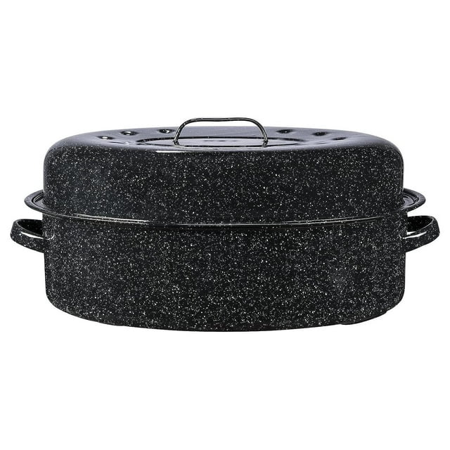 Quexis Oval Roaster 19 inch with Lid (Speckled Black) Enamelware
