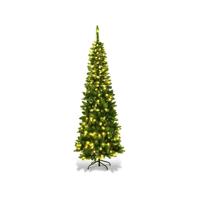 Quexis PreLit Pencil Christmas Tree, Artificial Slim Christmas Tree