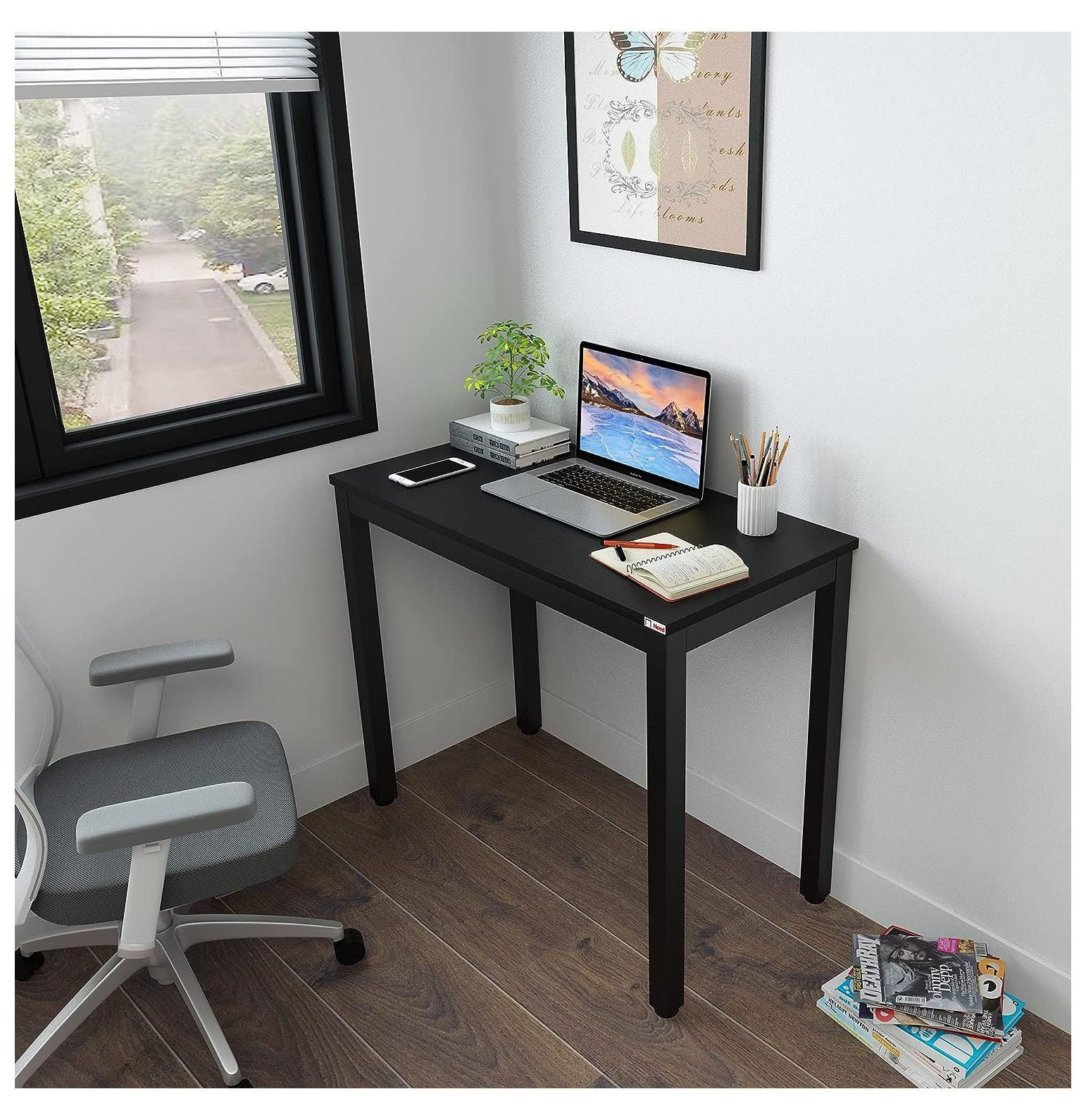 Quexis Small Laptop Desk for Small Space Computer Table (Black Walnut