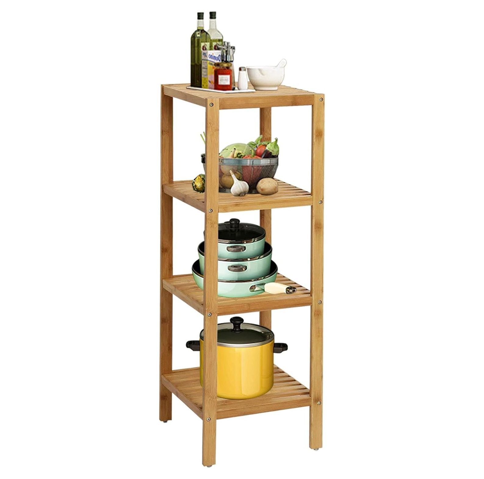 Quexis Standing Shelf 4Tier Kitchen Bamboo Storage Rack Multifunctional Square Stand Shelf