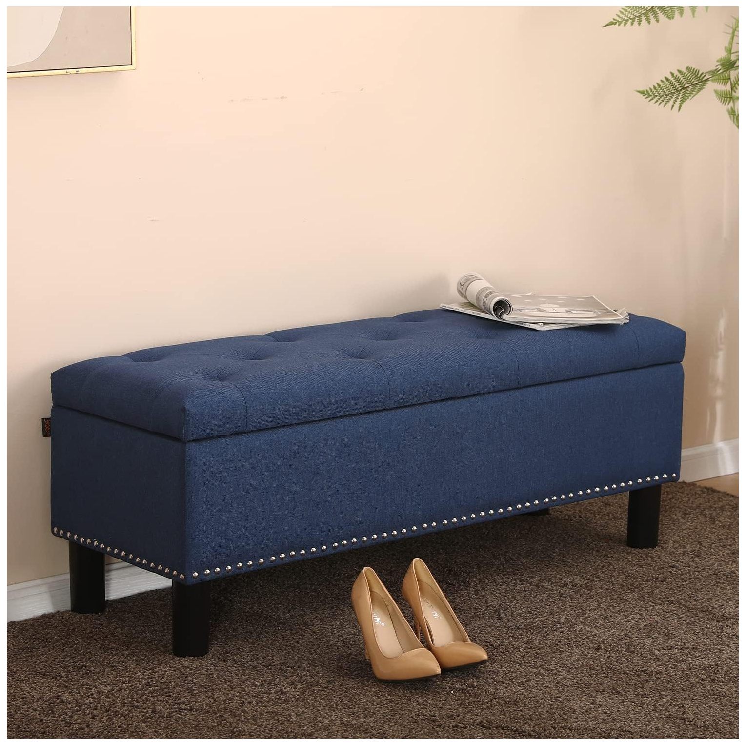 Quexis Upholstered Storage Ottoman Bench, Foldable Storage Bench for