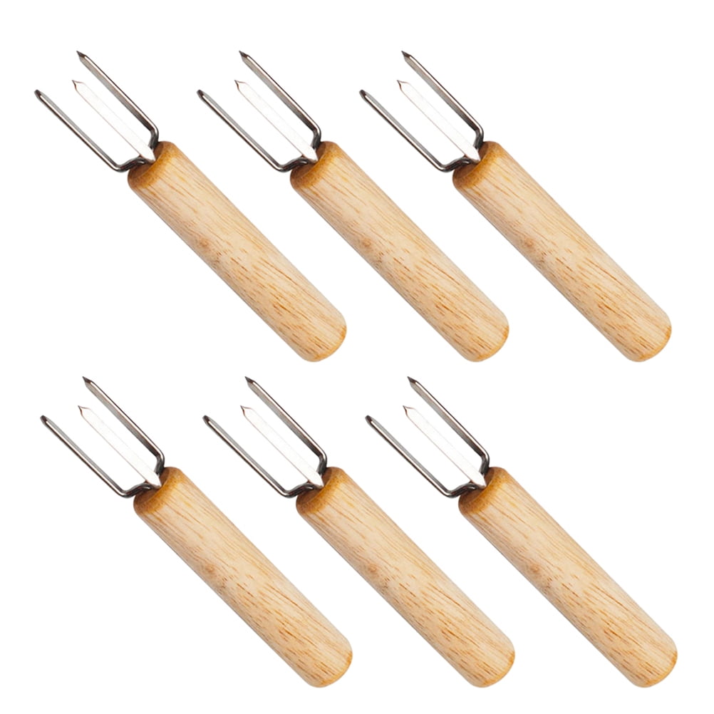 Qugx 10pcs 304 Stainless Steel Wooden Handle Barbecue Fork Corn
