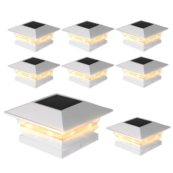 QUICDEER Solar Post Cap Lights, 4x4 Solar Post Cap Lights, PP/PS, Automatic Light Control, Commonly Used in Gardens, Patios, 3.5x3.5 PVC/Composite, 4 x 4 Wood/PVC/Composite Posts,White, 8 Pack