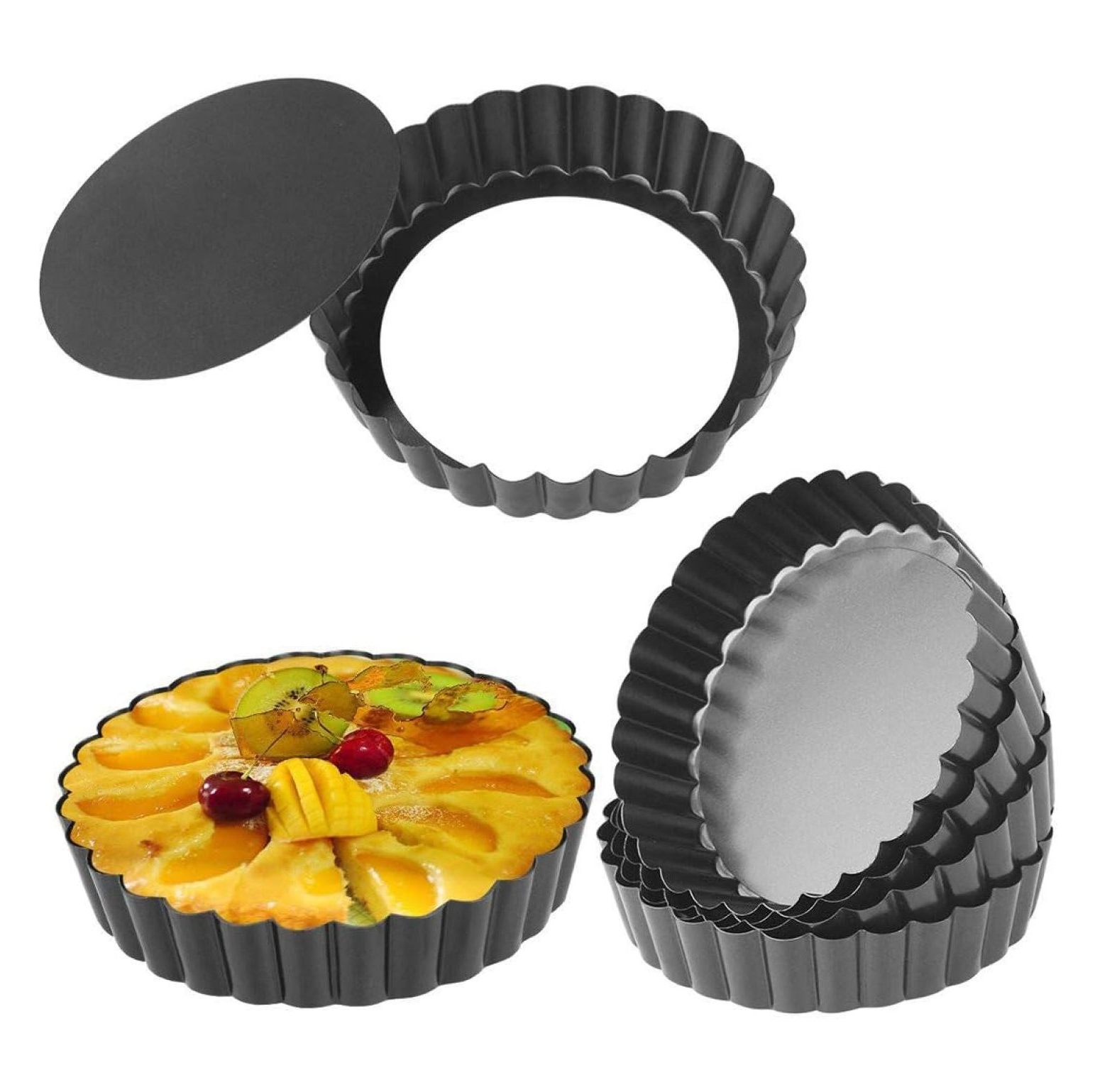 Quiche Pans, Deng rui Grade Non Stick Removable Bottom 5 Inch Mini Tart