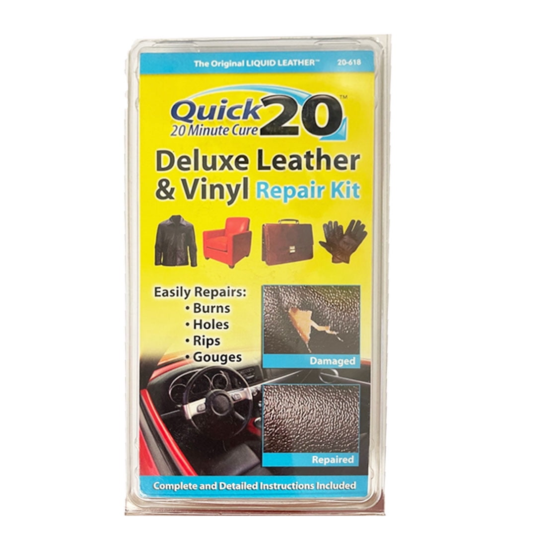 Liquid Leather - Quick 20 Deluxe Leather & Vinyl Repair Kit for Cuts Tears Burns (20-618) Black