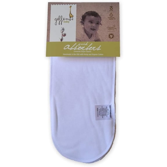 Geffen Baby Quick Absorbers Reusable Cloth Diaper Inserts, Hemp & Organic Cotton Jersey, High Absorbency - Pack of 3